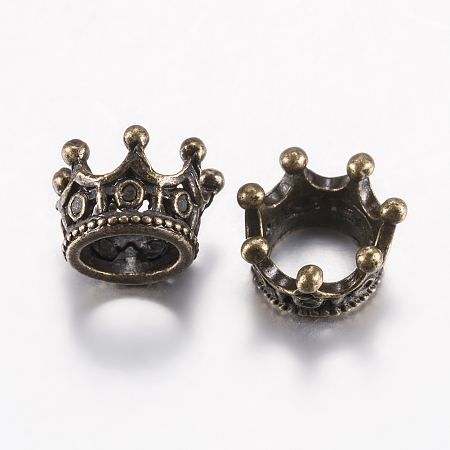 Tibetan Style Alloy Beads, Crown, Antique Bronze, 10.5x7mm, Hole: 6mm