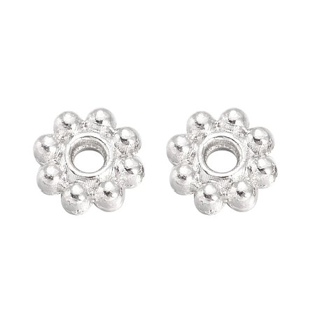 NBEADS 300 Pcs 5mm Alloy Flower Bead Spacer for Jewelry Making, Silver, Hole: 1mm