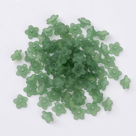 Transparent Acrylic Beads, Flower, Frosted, Dark Sea Green, 10x5mm, Hole: 1mm; about 4200pcs/500g