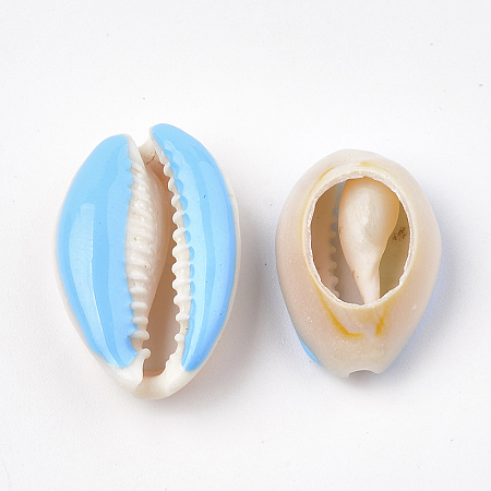 Cowrie Shell Beads, with Enamel, No Hole/Undrilled, Light Sky Blue, 20~26x13~18x5~7mm
