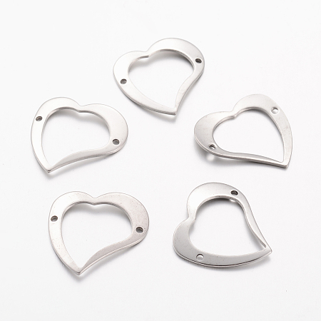 304 Stainless Steel Links connectors, Heart, Stainless Steel Color, 29x28.5x2mm, Hole: 2mm