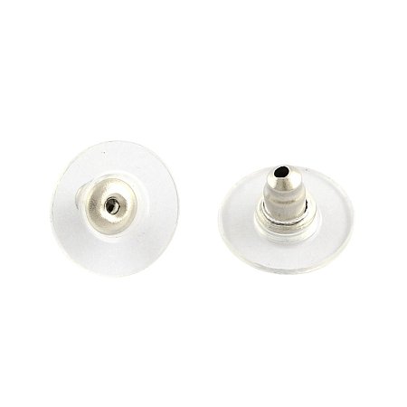 Nbeads 304 Stainless Steel Plastic Earring Earnuts Earrings Backs, Stainless Steel Color, About 12mm in Diameter, 7mm Thick, Hole: 1mm