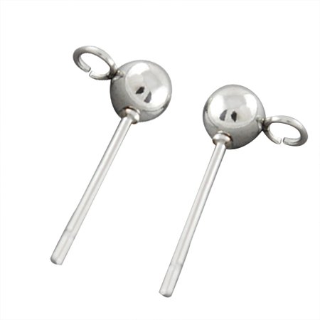 NBEADS 500pcs Stainless Steel Ear Stud Ball Post with Loop Earring Findings