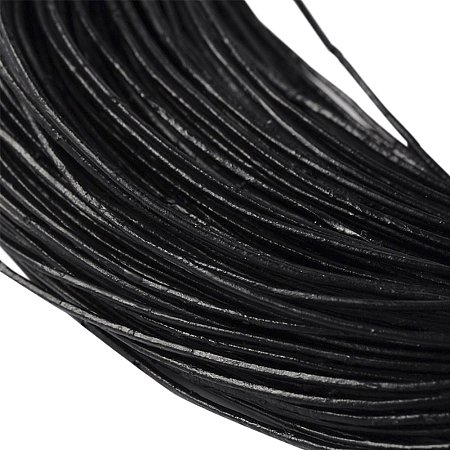 NBEADS 100m Cowhide Leather Cord, Leather Jewelry Cord, Jewelry DIY Making Material, Round, Black, 1MM