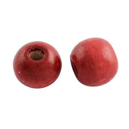 NBEADS 1000g Dyed Wood Beads, Round, Lead Free, Red, 12x11mm, Hole: 4mm; About 1800pcs/1000g