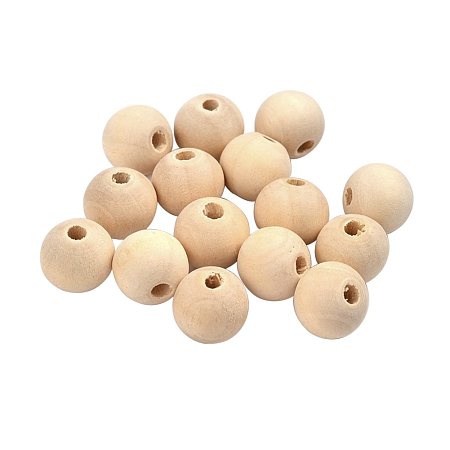 NBEADS 500g Round Wood Beads, Lead Free, Moccasin, 12x12mm, Hole: 2.5mm; About 900pcs/500g