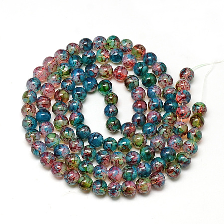Baking Painted Glass Beads Strands, Imitation Opalite, Round, Colorful, 6mm, Hole: 1.3~1.6mm; about 133pcs/strand, 31.4 inches