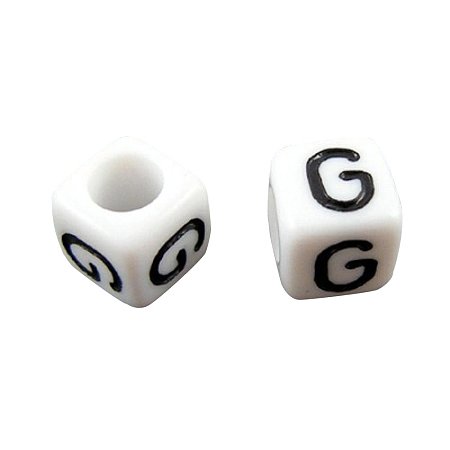 ARRICRAFT 50g (about 300pcs) 6mm Letter G White Cube Alphabet Acrylic Beads for Name Jewelry Making
