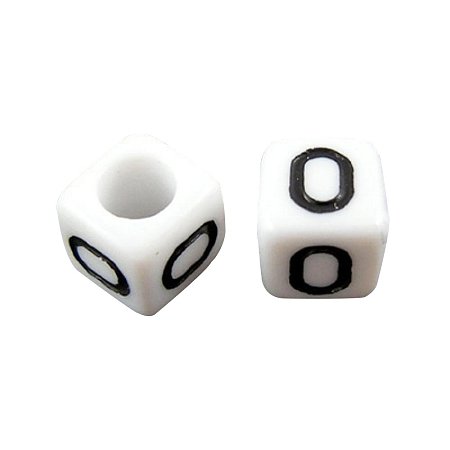 ARRICRAFT 50g (about 300pcs) 6mm Letter O White Cube Alphabet Acrylic Beads for Name Jewelry Making