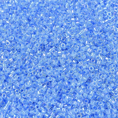 MIYUKI Delica Beads, Cylinder, Japanese Seed Beads, 11/0, (DB0076) Light Blue Lined Crystal AB, 1.3x1.6mm, Hole: 0.8mm; about 2000pcs/10g