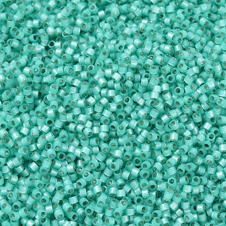 MIYUKI Delica Beads, Cylinder, Japanese Seed Beads, 11/0, (DB0627) Dyed Aqua Green Silver Lined Alabaster, 1.3x1.6mm, Hole: 0.8mm; about 2000pcs/10g