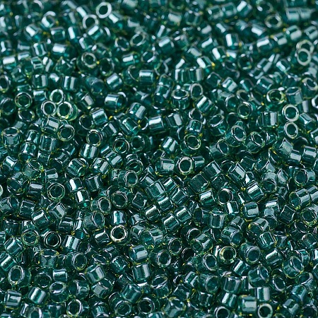 MIYUKI Delica Beads, Cylinder, Japanese Seed Beads, 11/0, (DB0919) Sparkling Dark Teal Lined Chartreuse, 1.3x1.6mm, Hole: 0.8mm; about 2000pcs/10g