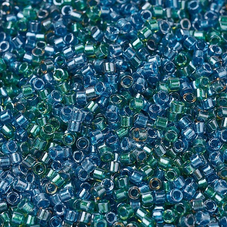 MIYUKI Delica Beads, Cylinder, Japanese Seed Beads, 11/0, (DB0985) Sparkling Lined Caribbean Mix(Blue Green) , 1.3x1.6mm, Hole: 0.8mm; about 2000pcs/10g