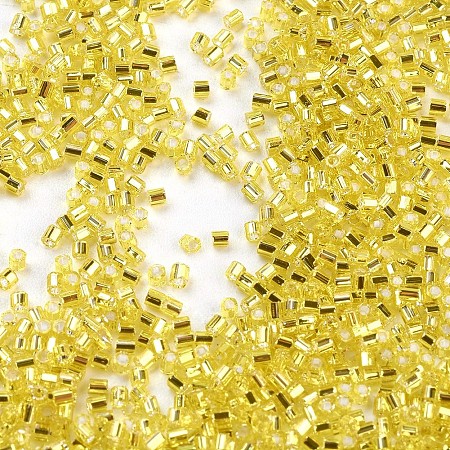MGB Matsuno Glass Beads, Japanese Seed Beads, 15/0 Silver Lined Round Hole Glass Seed Beads, Two Cut, Hexagon, Yellow, 1x1x1mm, Hole: 0.8mm, about 5400pcs/20g