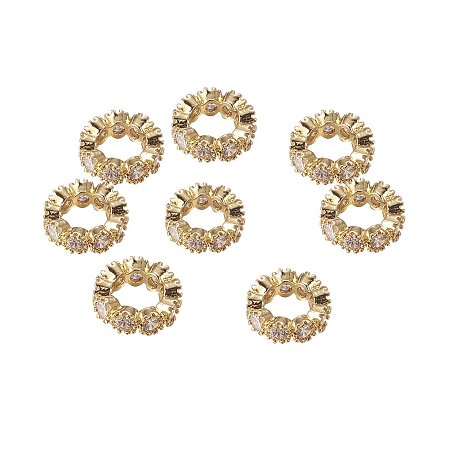 NBEADS 10PCS 10mm Brass Cubic Zirconia Beads Gold Rondelle Spacer Connector Large Hole Charms Beads