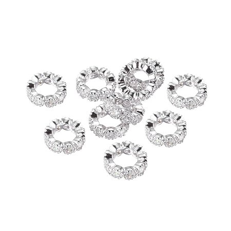 NBEADS 10PCS 10mm Brass Cubic Zirconia Beads Platinum Rondelle Spacer Connector Large Hole Charms Bracelet Necklace Beads