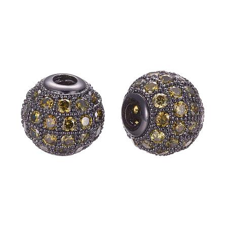 NBEADS 1PC 8mm Gunmetal Metal Yellow Cubic Zirconia Brass Pave Micro Setting Round Beads Disco Ball Beads for Bracelet Connector DIY Jewelry Bracelet Making