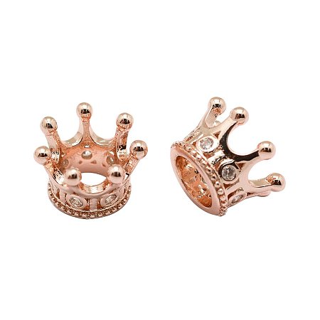 NBEADS 20pcs Rose Gold Color Cubic Zirconia Micro Pave King Queen Crown Beads Bracelet Connector Spacer Charm Beads, Brass Large Hole Loose Beads for Bracelet Necklace DIY Jewelry Making Crafts