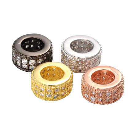 NBEADS 10 Pcs Random Mixed Color Brass Large Hole Rondelle Beads Micro Pave Cubic Zirconia Crystal Rhinestone European Beads for Necklace Bracelet Jewelry Making, Lead Free & Nickel Free
