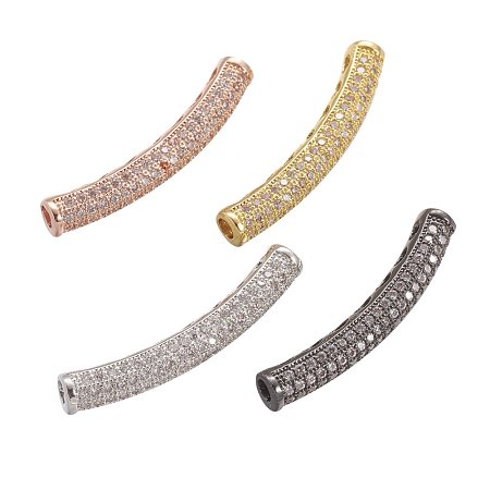 NBEADS 10PCS Brass Micro Pave Cubic Zirconia Mixed Color Tube Beads CZ Curved Tube Charm Beads Bracelet Necklace Findings for Jewelry Making, 32.5x6.5x5mm, Hole: 2mm