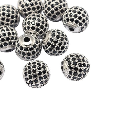 NBEADS 10PCS 8mm Rack Plating Brass Cubic Zirconia Round Platinum Beads Black Crystal Cubic Zirconia Round Beads Bracelet Connector Charms Beads for Jewelry Making