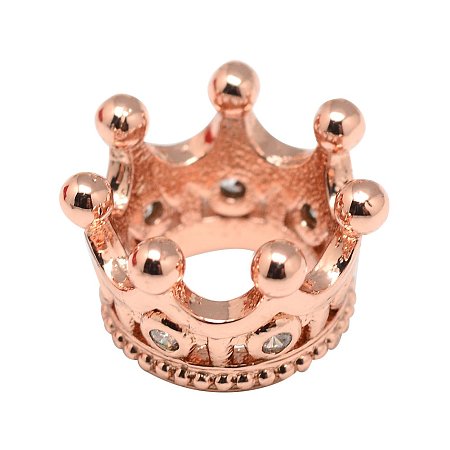 NBEADS 10 Pcs Cubic Zirconia Pave King Crown Beads, Rose Gold Color Bracelet Connector Spacer Charm Beads Large Hole Loose Beads for Bracelet Necklace DIY Jewelry Making