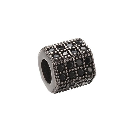 NBEADS 10PCS Brass Micro Pave Cubic Zirconia Beads Gunmetal Hexagon Tube Hollow Beads Spacer Beads for Jewelry Making, 7x8x7mm, Hole: 4mm