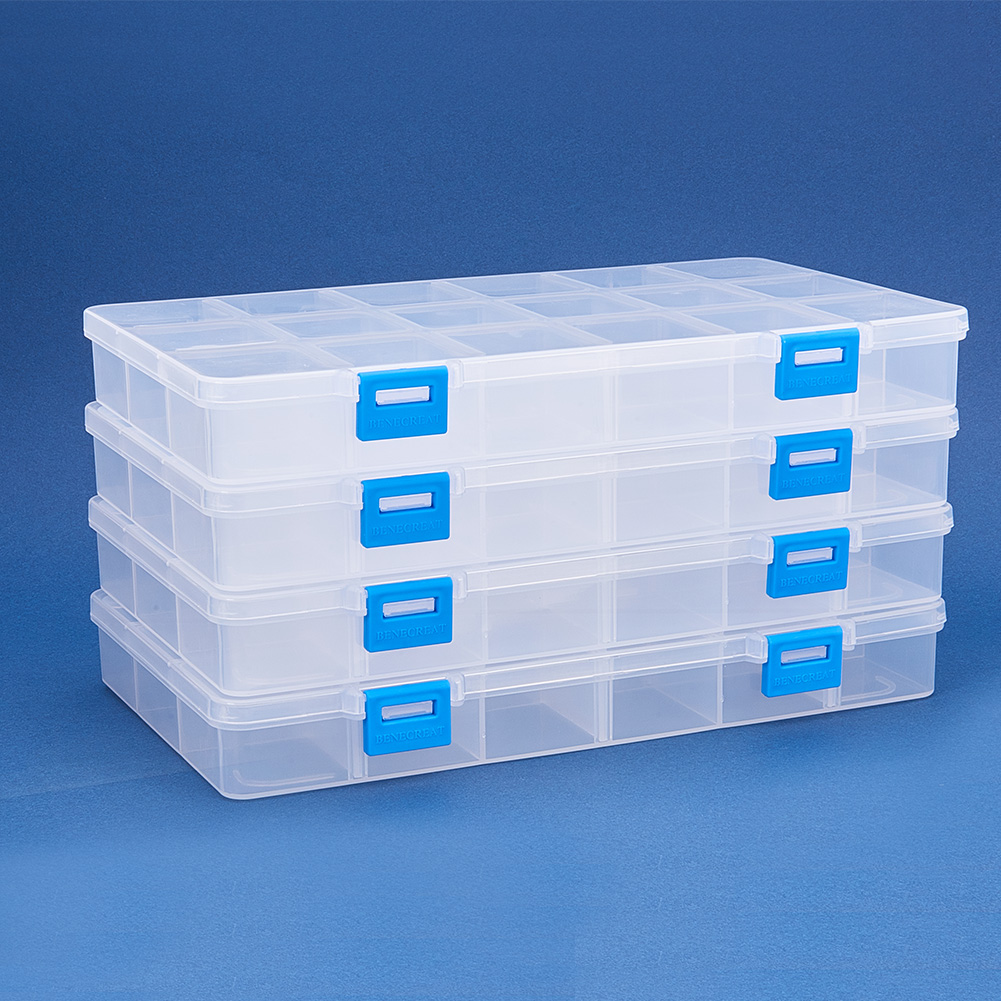 BENECREAT 4 Pack 18 Grids Large Transparent Plastic Storage Box
