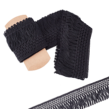 Gorgecraft Cotton Lace Ribbon Edge Trimmings, Tassel Ribbon, for Sewing Cloth Craft, Black, 4 inches(100mm), 5yards/roll(4.57m/roll)