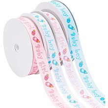 PandaHall Elite Baby Shower Ornaments Decorations Word Baby Printed Polyester Grosgrain Ribbons, Mixed Color, 5/8 inch(14mm); about 20yards/roll(18.29m/roll), 4 colors, 1roll/color, 4rolls/set