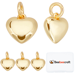 Beebeecraft 10Pcs Brass Pendants, Long-Lasting Plated, with Jump Ring, Heart, Real 18K Gold Plated, 10x10x3.5mm, Jump Ring: 5x1mm, Inner Diameter: 3mm