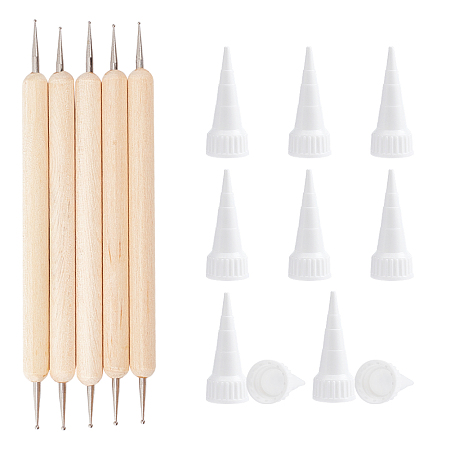 Arricraft DIY Kits, Plastic Glue Bottle Tip Caps, with Double Head Nail Art Dotting Tool, White, Cap: 48x19mm, inner diameter: 15mm, about 50pcs/set