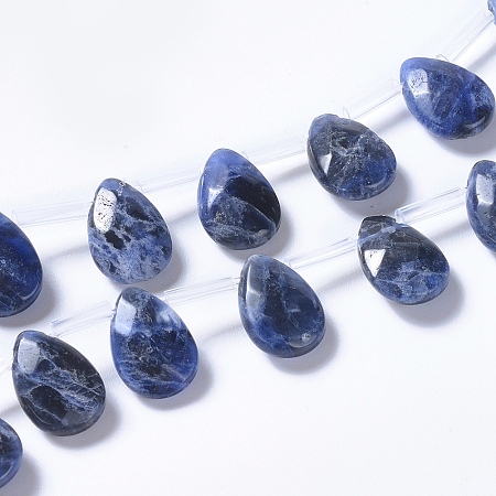 ARRICRAFT Natural Sodalite Beads Strands, Top Drilled Beads, Faceted, Teardrop, 14~14.5x10~10.5x5mm, Hole: 0.6mm, about 28pcs/strand, 15.75 inches(40cm)