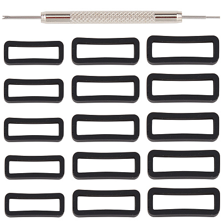 Gorgecraft DIY Watchband Kits, Include Stainless Steel Watch Repair Tool and Rectangle Silicone Retainer Buckle Holder, Black, Holder: 18pcs/set