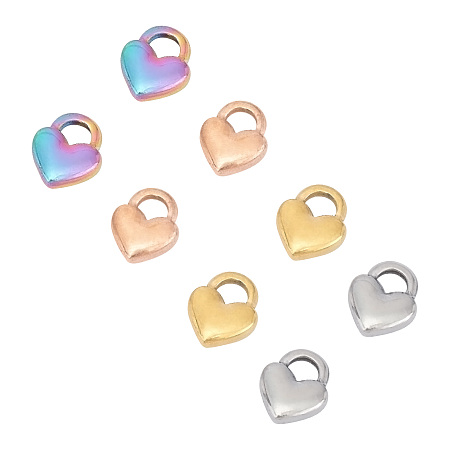 UNICRAFTALE Vacuum Plating 304 Stainless Steel Charms, Heart Lock, Mixed Color, 11x9x3mm, Hole: 3x4mm; 16pcs/box