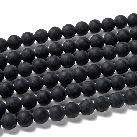 Arricraft Grade A Round Frosted Natural Black Agate Beads Strands, Dyed, 8mm, Hole: 1.2mm, about 48pcs/strand, 16 inches