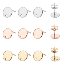 Unicraftale Vacuum Plating 304 Stainless Steel Stud Earring Findings, with Loop and Flat Plate, Flat Round, Mixed Color, 8x1mm, Hole: 1.5mm; Pin: 0.8mm; 3 colors, 14pcs/color, 42pcs/box