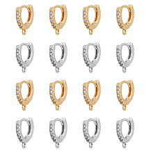 DICOSMETIC 16Pcs 2 Colors Brass Micro Pave Cubic Zirconia Huggie Hoop Earring Findings, with Horizontal Loop, Ring, Clear, Mixed Color, 13.5x12x2.5mm, Hole: 1mm, Pin: 0.8mm, 8Pcs/color