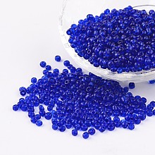 Honeyhandy 8/0 Glass Seed Beads, Transparent, Round, Blue, 3mm, Hole: 1mm, about 1097pcs/50g