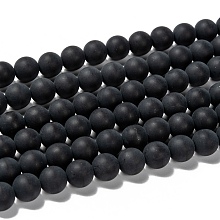 Arricraft Natural Black Agate Bead Strands, Frosted, Round, 8mm, Hole: 1mm, about 49pcs/strand, 15.7 inches