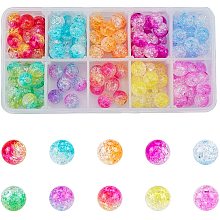 Transparent Crackle Acrylic Beads, Round, Two Tone, Mixed Color, 10mm, Hole: 2mm, 10 colors, 18pcs/color, 180pcs