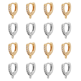 DICOSMETIC 16Pcs 2 Colors Brass Micro Pave Cubic Zirconia Huggie Hoop Earring Findings, with Horizontal Loop, Ring, Clear, Mixed Color, 13.5x12x2.5mm, Hole: 1mm, Pin: 0.8mm, 8Pcs/color