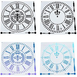 Gorgecraft Plastic Drawing Stencil, Drawing Scale Template, For DIY Scrapbooking, Clock Pattern, Clear, 305x305x0.5mm, 4styles, 1pc/style, 4pcs/set