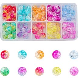 Transparent Crackle Acrylic Beads, Round, Two Tone, Mixed Color, 10mm, Hole: 2mm, 10 colors, 18pcs/color, 180pcs