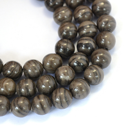 ARRICRAFT Natural Black Wood Lace Stone Round Bead Strands, 6~6.5mm, Hole: 1mm, about 63pcs/strand, 15.5 inches