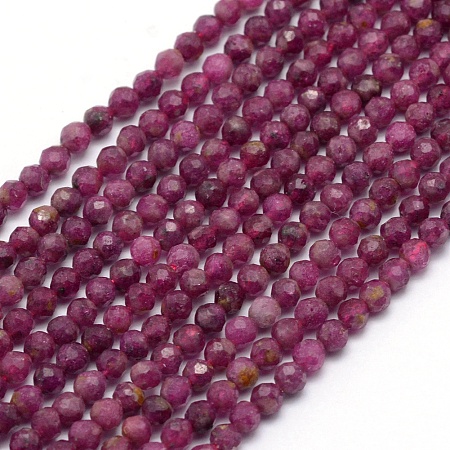 ARRICRAFT Natural Ruby/Red Corundum Beads Strands, Faceted, Round, 2.5mm, Hole: 0.6mm, about 155pcs/strand, 15.35 inches(39cm)