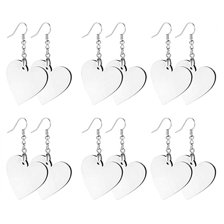 SUNNYCLUE Wood Dangle Earrings, with Brass Earring Hooks and Ice Pick Pinch Bails, Heart, Platinum, Heart: 29.5x29.5x3mm, Hole: 2mm; Earring Hook: 30mm, Pin: 0.7mm; 10sets/box