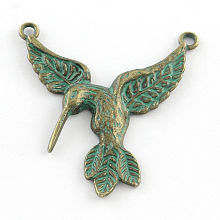 Honeyhandy Eagle/Hawk Charm Zinc Alloy Pendants, Cadmium Free & Nickel Free & Lead Free, Antique Bronze & Green Patina, 40x38x3mm, Hole: 2mm