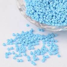 Honeyhandy 12/0 Opaque Colours Round Glass Seed Beads, Light Sky Blue, Size: about 2mm in diameter, hole:1mm, about 3303pcs/50g