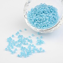 Honeyhandy 8/0 Ceylon Round Glass Seed Beads, Pale Turquoise, Size: about 3mm in diameter, hole:1mm, about 1101pcs/50g